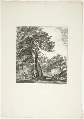Sheep by a Statue of Pan, plate five from Paysages Dédiés à M. Warelet — Salomon Gessner