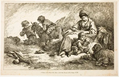 Shepherdess with her Children and Sheep — Jean-Baptiste Huet