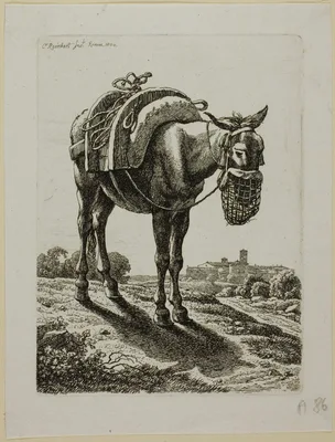Feeding Mule - Front, from Die Zweite Thierfolge — Johann Christian Reinhart