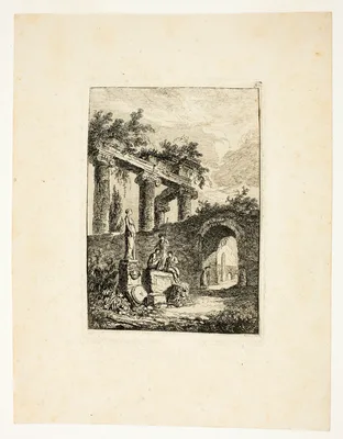 The Statue before the Ruins, plate three from Les Soirées de Rome — Hubert Robert