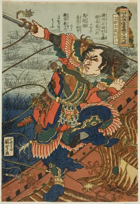 Ruan Xiao'er (Ritchitaisai Genshoji), from the series "One Hundred and Eight Heroes of the Popular Water Margin (Tsuzoku Suikoden goketsu hyakuhachinin no hitori)" — Kuniyoshi Utagawa