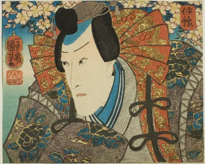 Iyo Province: Ichikawa Danjuro VIII as Minamoto no Yoshitune, from the series "Modern Scenes of the Provinces in Edo Brocades (Edo nishiki imayo kuni zukushi)" — Kuniyoshi Utagawa