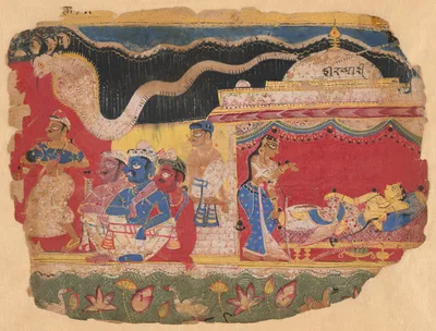 The Infant Krishna Spirited Away by Vasudev, from a copy of the Dispersed Bhagavat Purana