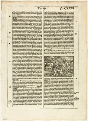 Judith and Her Maid Placing the Head of Holofernes in a Bag from Biblia latina, plate six from Woodcuts from Books of the XVI Century — Hans Springinklee