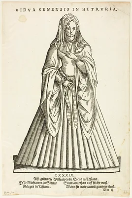 Vidua Senensis in Hetruria (Widow of Siena in Tuscany) from H. Weigel's Trachtenbuch, plate 51 from Woodcuts from Books of the XVI Century — Jost Amman