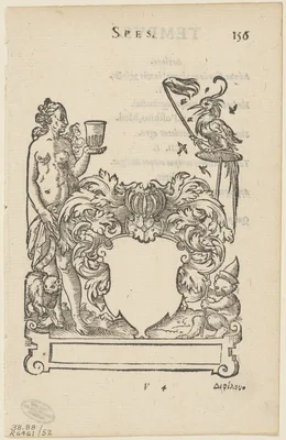 Emblem with Blank Heraldic Shield, folio 156 from the Anthologia Gnomonica — Jost Amman