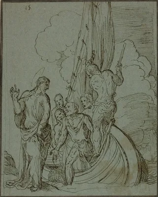 Christ Walking on the Water, Peter Following — Domenico Campagnola
