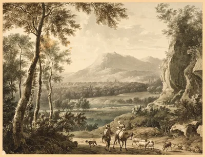 Italianate Landscape with Traveling Peasants in Foreground — Frederik de Moucheron