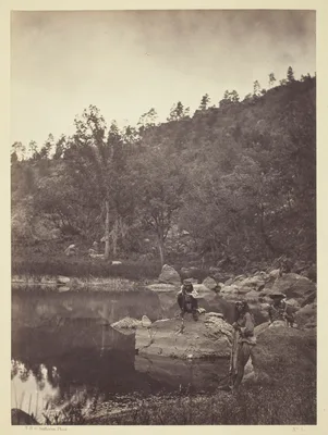 View on Apache Lake, Sierra Blanca Range, Arizona, Two Apache Scouts in the Foreground — Timothy H. O'Sullivan