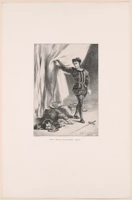 Hamlet and the Body of Polonius, plate 11 from Hamlet — Eugène Delacroix