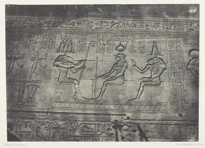 Grand Temple de Dendérah (Teutyres), Sculptures de la Façade Postérieure; Haute-Egypte, plate 19 from the album "Egypte, Nubie, Palestine et Syrie" (1852) — Maxime Du Camp