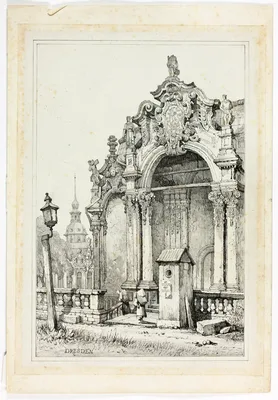 The Zwinger, Dresden, from Facsimiles of Sketches made in Flanders and Germany — Samuel Prout