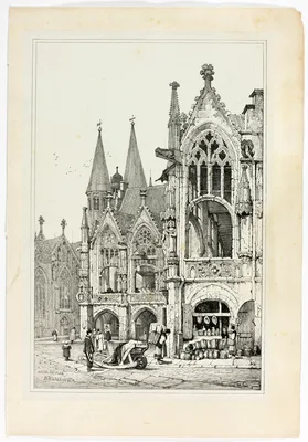 Hotel de Ville, Brunswick, from Facsimiles of Sketches made in Flanders and Germany — Samuel Prout