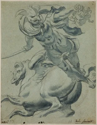 Perseus Holding the Head of Medusa, with Pegasus in the Background — Paolo Farinati