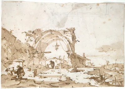 A Capriccio with a Ruined Gothic Arch — Francesco Guardi