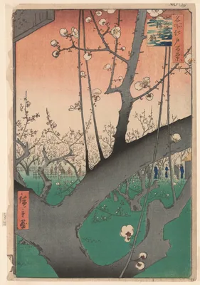 Plum Garden at Kameido (Kameido Umeyashiki), from the series "One Hundred Famous Views of Edo (Meisho Edo hyakkei)" — Utagawa Hiroshige