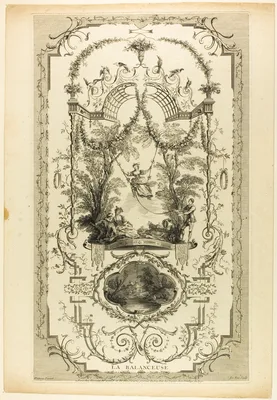La Balanceuse, plate 98 from "L'Oeuvre d'Antoine Watteau" — J. Ph. Le Bas