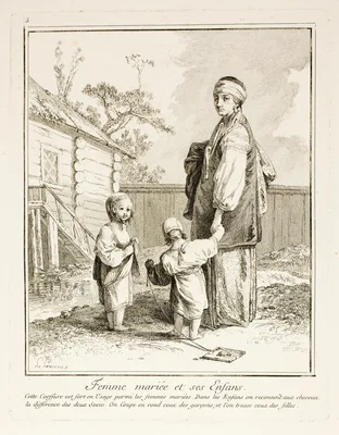 Femme Mariee et ses Enfants (Married Woman and her Children, plate five from Divers Habillements  des Peuples du Nord) — Jean-Baptiste Le Prince