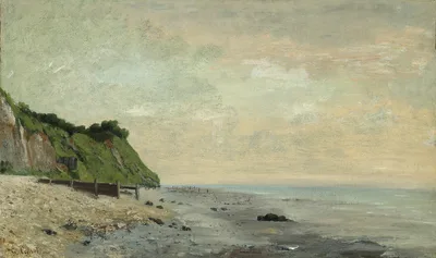 Cliffs on the Sea Coast: Small Beach, Sunrise (Falaise au bord de la mer, vu Petite Plage, soleil levant) — Gustave Courbet