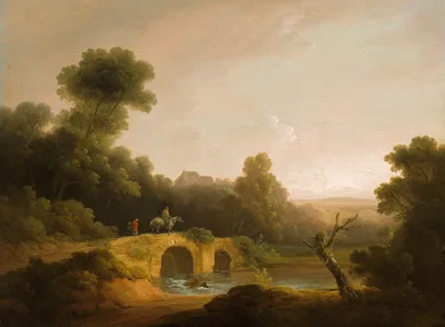Landscape with Figures Crossing a Bridge — John Rathbone