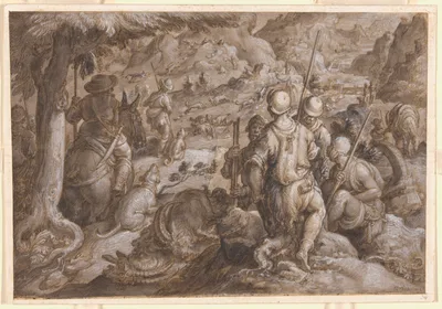 Men Hunting Ibexes with Hounds — Stradanus