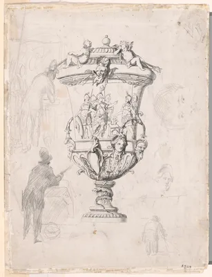 Figure Studies Over an Etching of an Ornamental Vase — Paul Cézanne