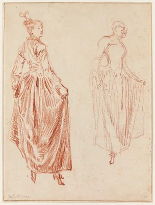 Two Studies of a Dancer, Raising Her Skirt in Her Two Hands — Jean-Antoine Watteau