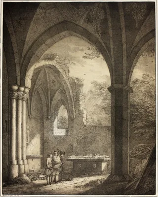 Ruin of the Church of Our Lady with the Tombstones of Genevieve and the Count Palatine Siegfried in the Mosel Valley near Andernach, from Collection of Memorable Medieval Buildings in Germany — Domenico Quaglio the Younger