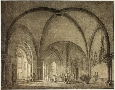 Baptismal Hall and Cloisters in the Cathedral at Mainz, from Collection of Memorable Medieval Buildings in Germany — Domenico Quaglio the Younger