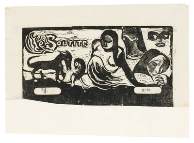 Three People, a Mask, a Fox and a Bird, headpiece for Le sourire — Paul Gauguin