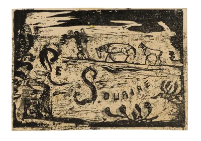 Man Carrying Bananas Followed by Two Horses, headpiece for Le sourire — Paul Gauguin