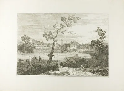 View of a Town on a River Bank, from Vedute — Canaletto