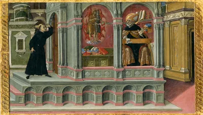 Saint Augustine's Vision of Saints Jerome and John the Baptist — Matteo di Giovanni