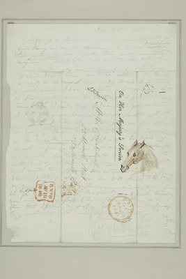 Untitled (Cruikshank letter with sketches of horse head) — George Cruikshank
