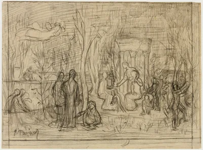 Compositional study for The Sacred Grove, Beloved of the Arts and the Muses — Pierre Puvis de Chavannes