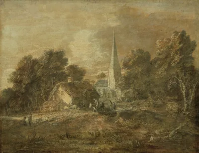 Wooded Landscape with Village Scene — Thomas Gainsborough