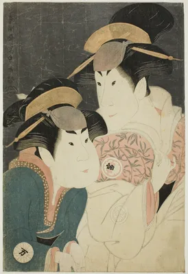 The actors Segawa Tomisaburo II (R) as Yadorigi, wife of Ogishi Kurando, and Nakamura Manyo (L) as the servant Wakakusa — Sharaku