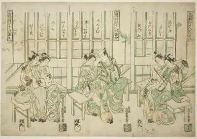 Set of Three, Love Birds in Three Kinds of Music (Sampukutsui hiyoku no san kyoku) — Nishimura Shigenaga