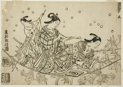 The Crossing of the Tanabata Boat (Tanabata no towataru fune) — Okumura Masanobu