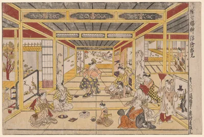 Original Perspective Picture of the Fashionable Seven Gods of Good Fortune (Furyu shichi fukujin uki-e kongen) — Okumura Masanobu