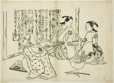 Artist signing a screen, no. 1 from the series of 12 prints — Okumura Masanobu