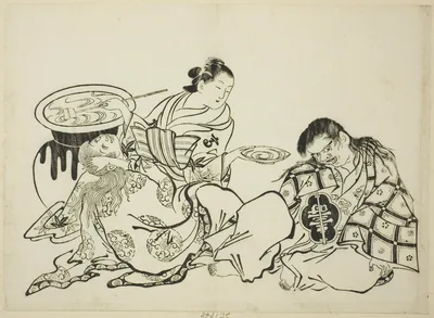 Courtesan Plying Shojo with Sake, no. 4 from a series of 12 prints — Okumura Masanobu