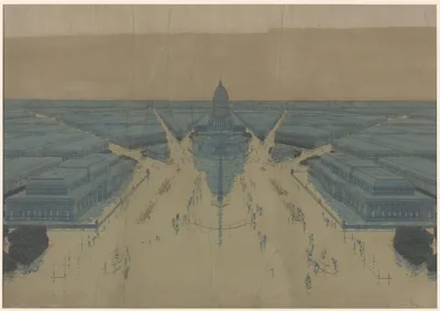 View of the Proposed Civic Center Plaza and Buildings, The 1909 Plan of Chicago — Daniel Hudson Burnham