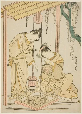 Modern parody of the well-curb episode from "Tales of Ise" — Ishikawa Toyonobu