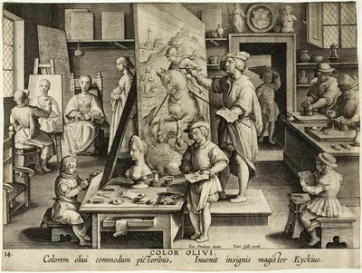 The Invention of Oil Painting, from Nova Reperta — Theodoor Galle