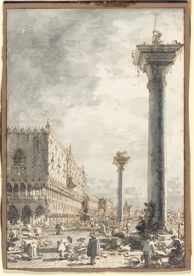 The Riva degli Schiavoni Seen from the Market at the Pier — Canaletto