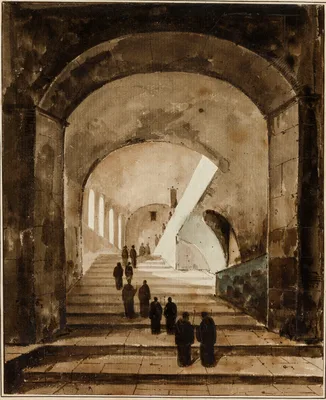Monks on the Staircase of the Villa of Maecenas at Tivoli — François Marius Granet