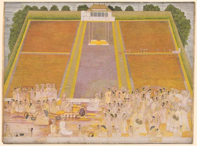 Holi Festival in a Walled Garden with Celebrants