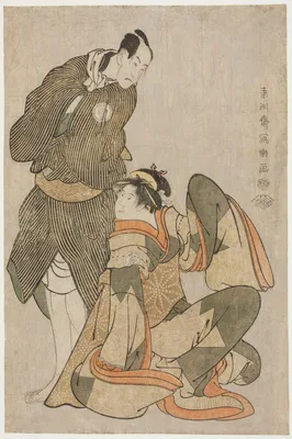 The actors Iwai Hanshiro IV (R) as Ohan of the Shinanoya and Bando Hikosaburo III (L) as Obiya Choemon — Sharaku