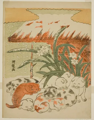 Puppies in the Snow — Isoda Koryūsai